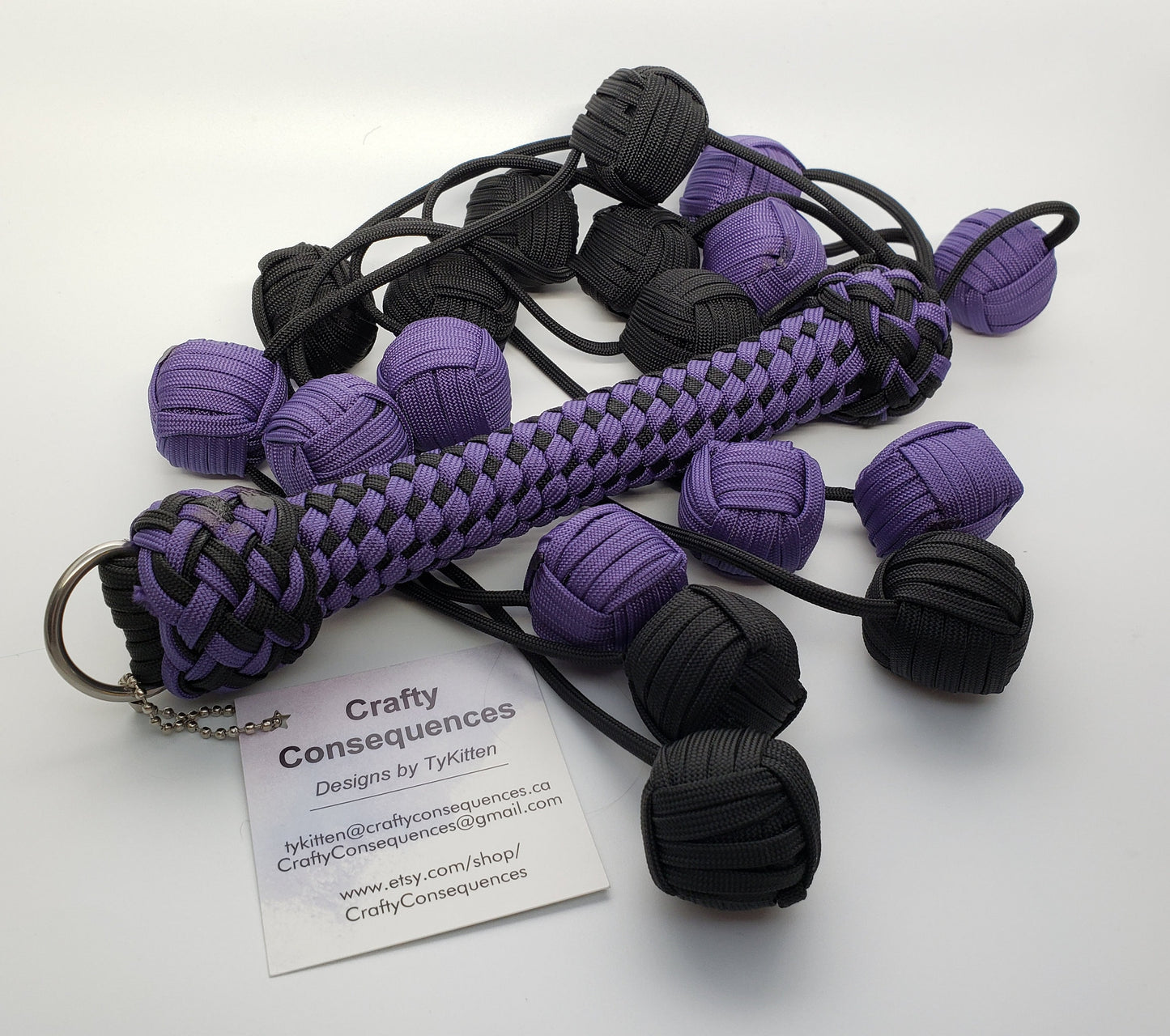 Triple Threat Monkey Fist Paracord Flogger BDSM
