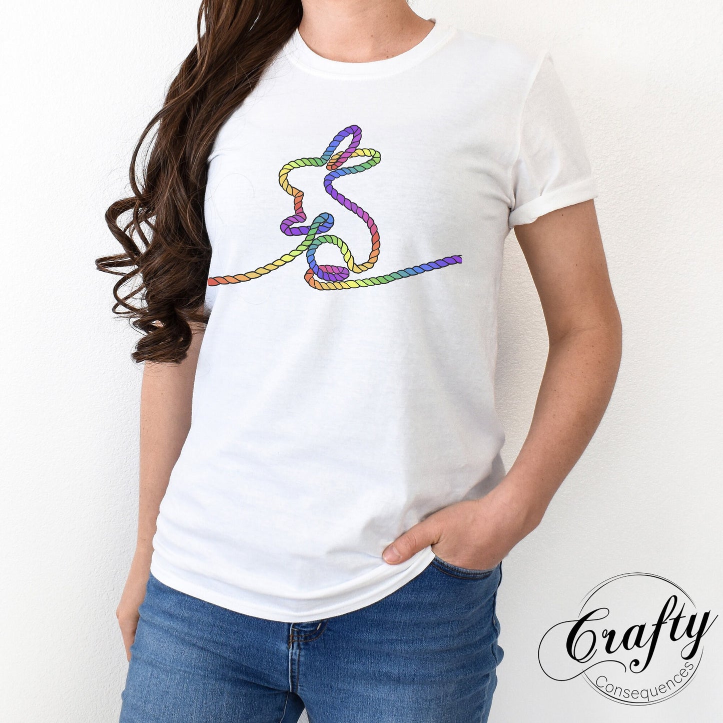 Rainbow Subtle Rope Bunny Premium Unisex Crewneck T-shirt