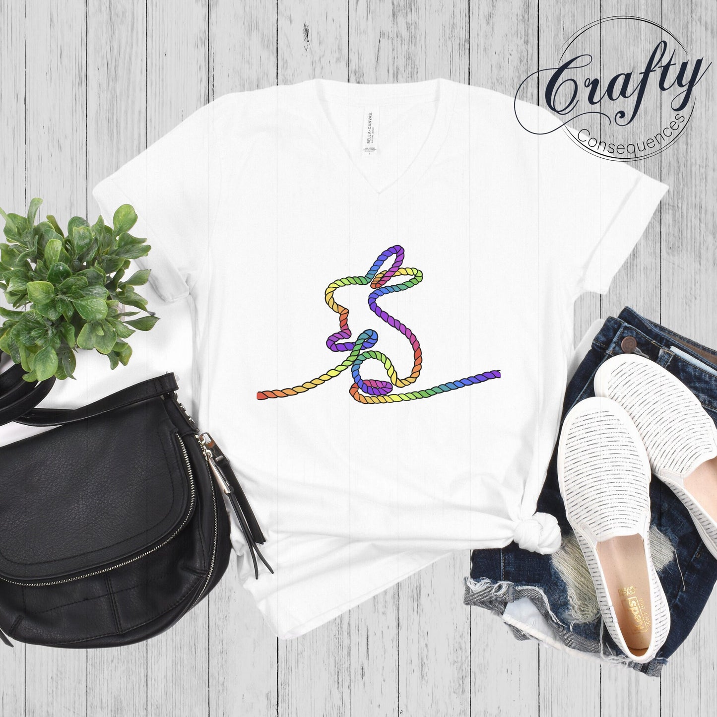 Rainbow Subtle Rope Bunny Premium Unisex V-Neck T-shirt