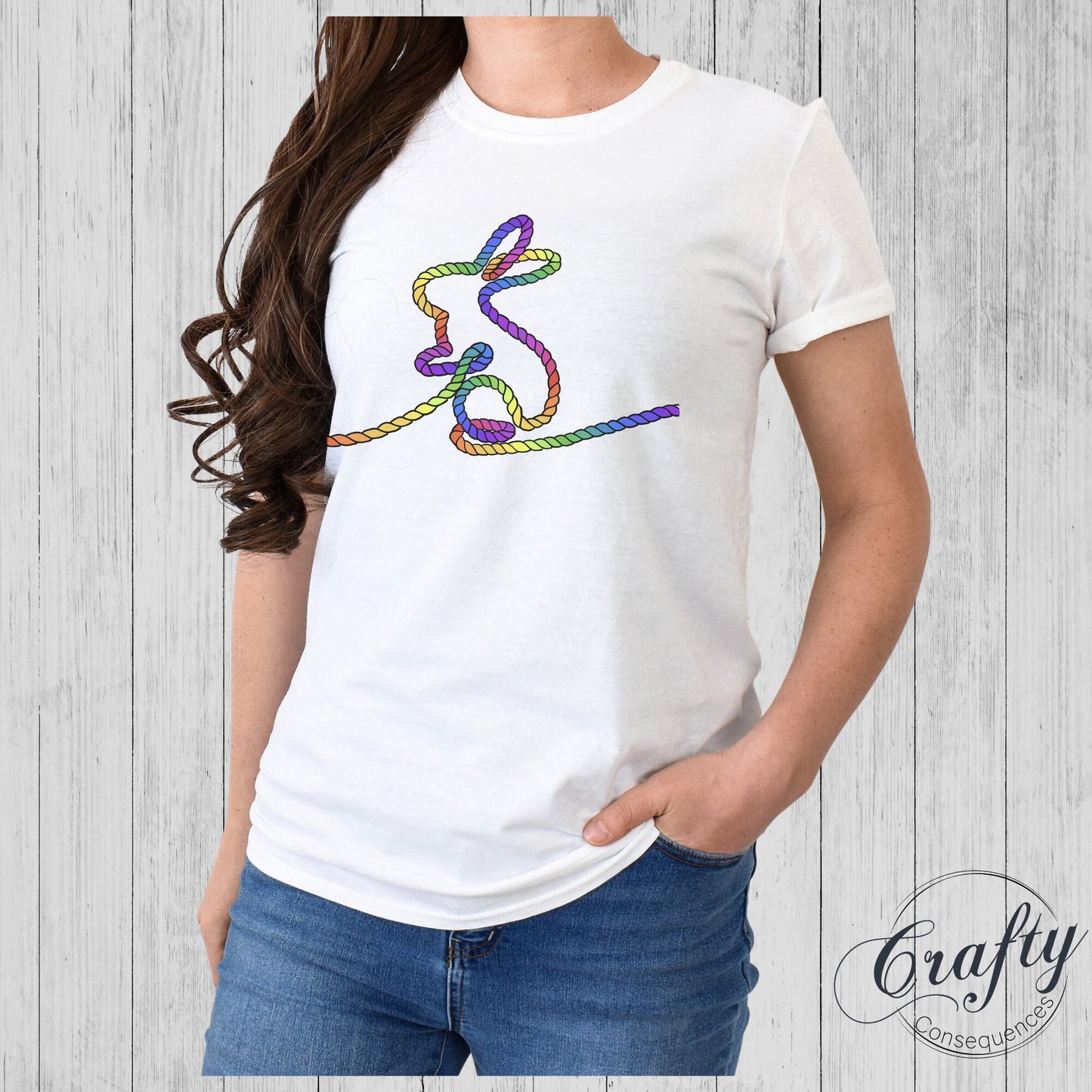 Rainbow Subtle Rope Bunny Classic Womens Crewneck T-shirt
