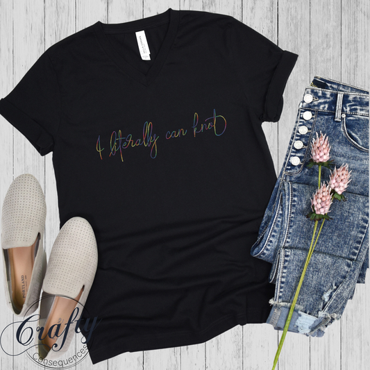 I Literally Can Knot – Rainbow Premium Unisex V-Neck T-Shirt