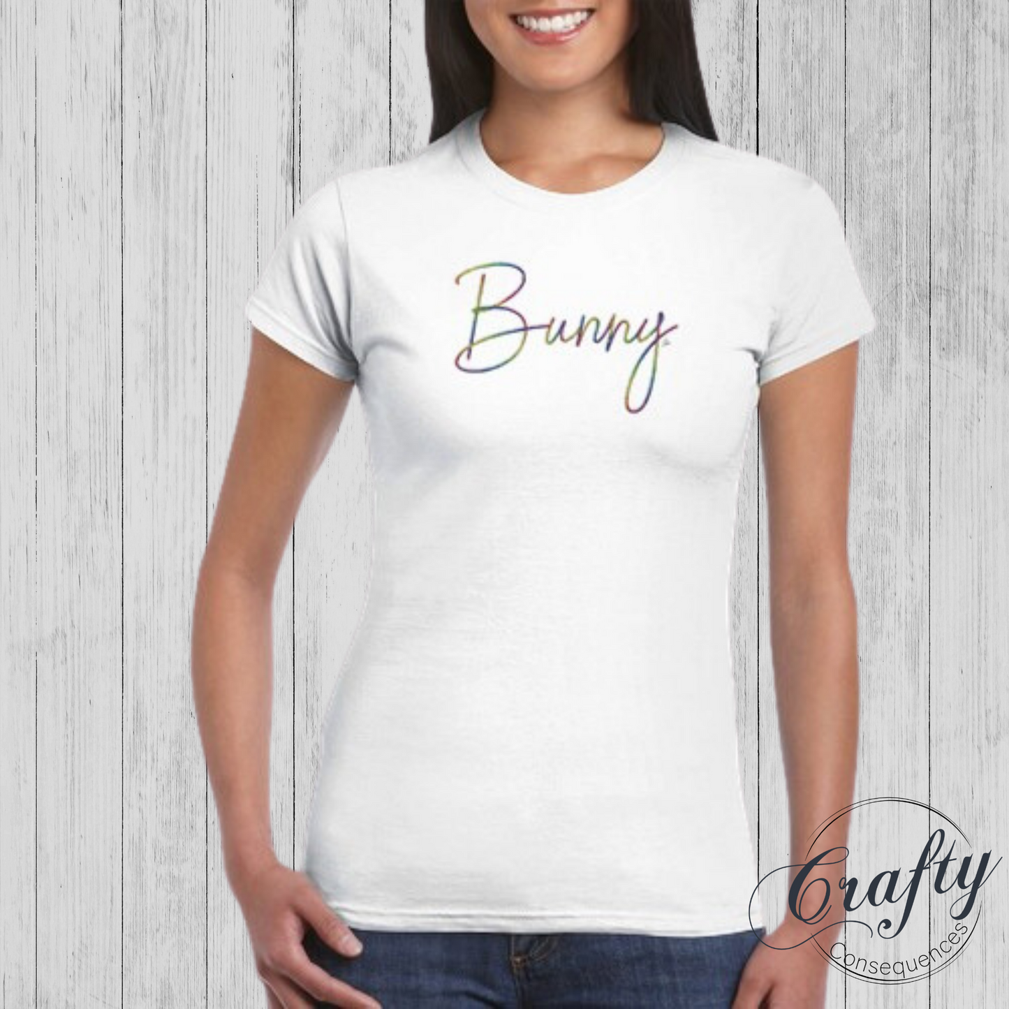 Rainbow Bunny Rope – Classic Women's Crewneck T-Shirt