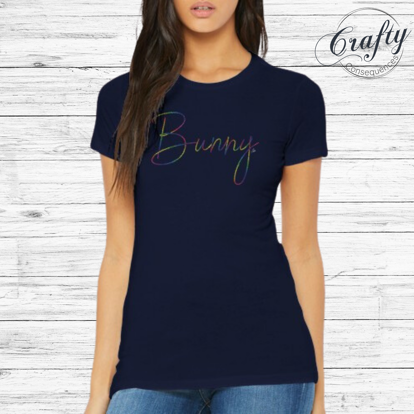 Rainbow Bunny Rope – Premium Women's Crewneck T-Shirt