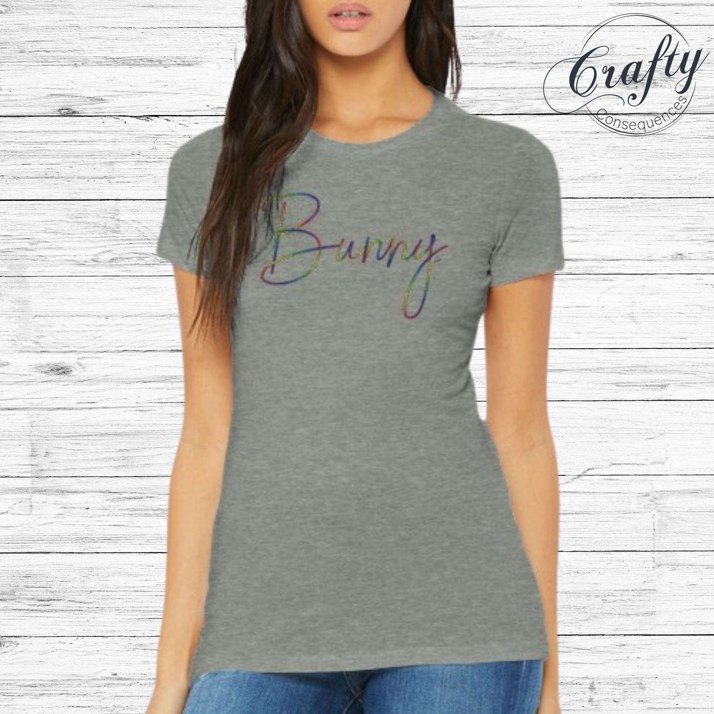 Rainbow Bunny Rope – Premium Women's Crewneck T-Shirt