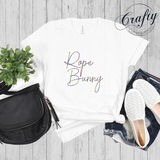 Rainbow Rope Bunny Premium Unisex V-Neck T-shirt